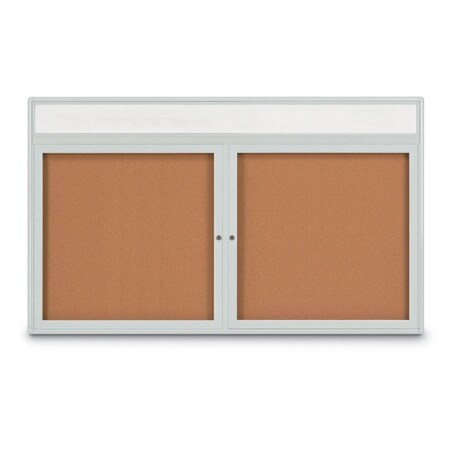 United Visual Products Double Door Radius Corkboard, 60"x36", Hea UV7014RC-SATINRC-BLACK